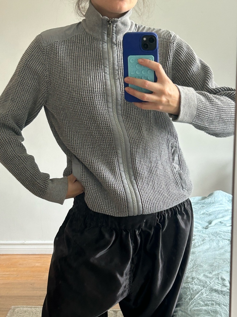 Calvin Klein Jeans Gray Waffle-Knit Zip-Up Jacket